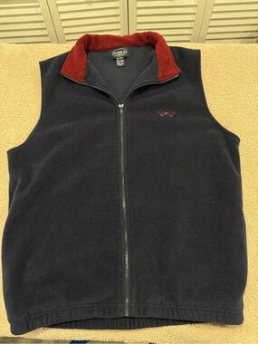Eagle Golf Men’s Fleece Vest Large Navy Red Trim 100% Polyester Zip Up